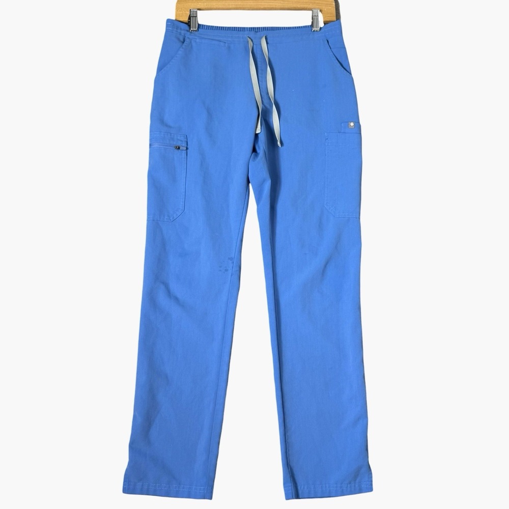 Figs Womens Yola High Rise Slim Scrub Pants Royal Blue Small Cargo Nurse Flaw